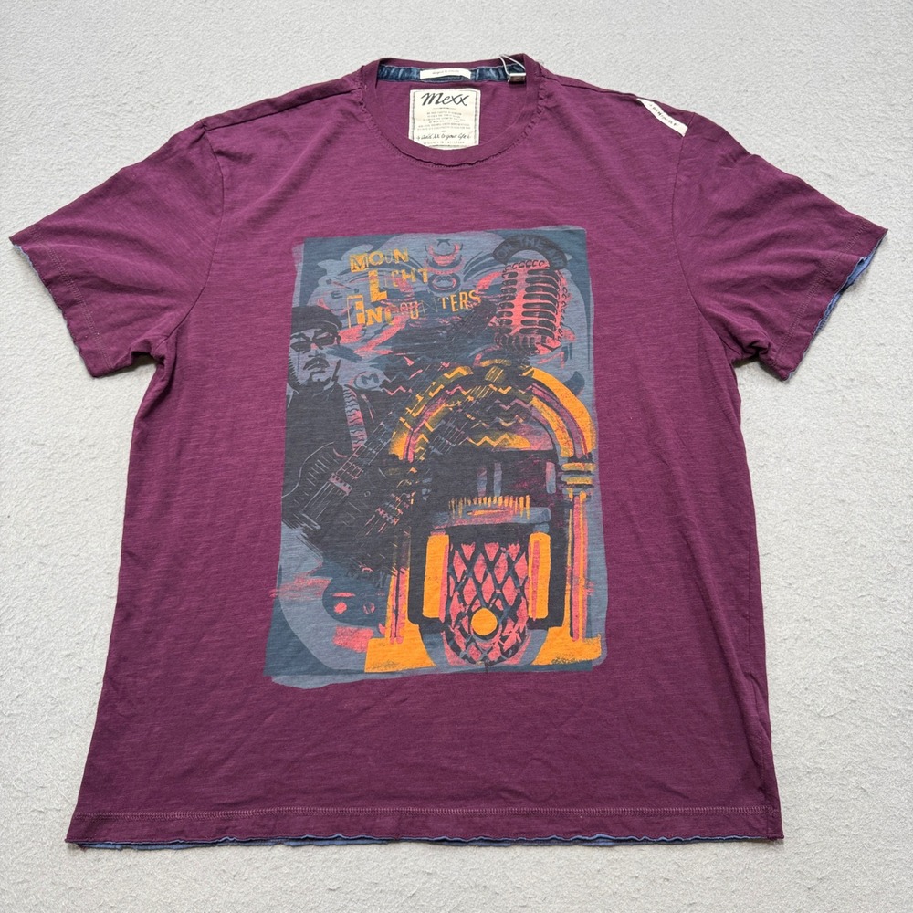 MEXX T-Shirt Men's XL Burgundy Jukebox Moonlight Encounters Short Sleeve Cotton